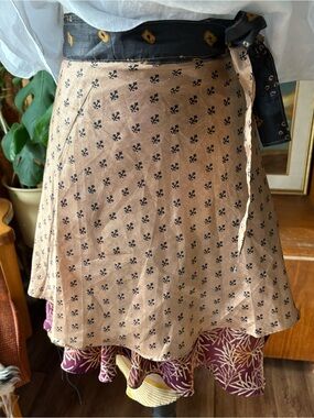 Boho Whimsigoth Vintage Silk Wrap Skirt Reversible One Size